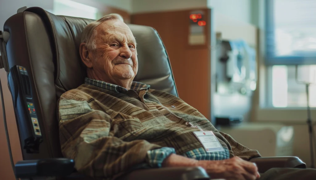 Smiling elderly man indoors