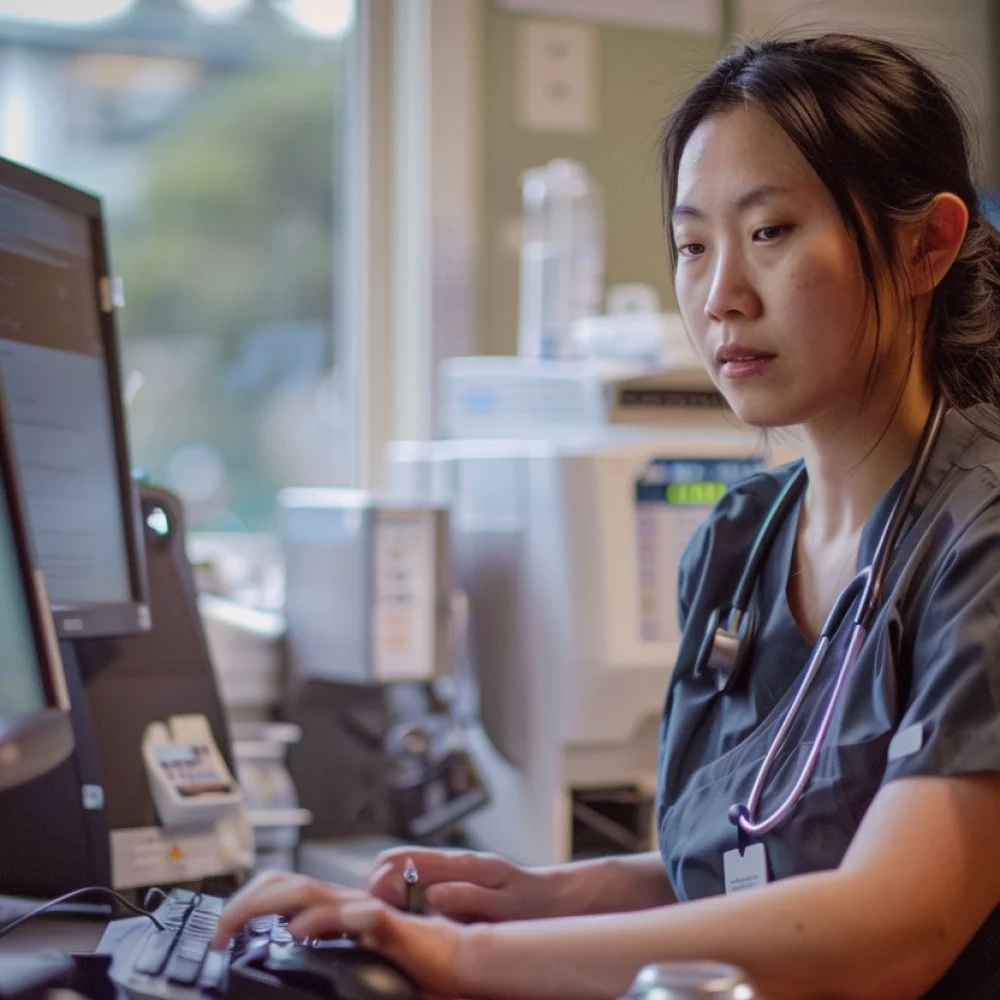 Nurse smiling at patient